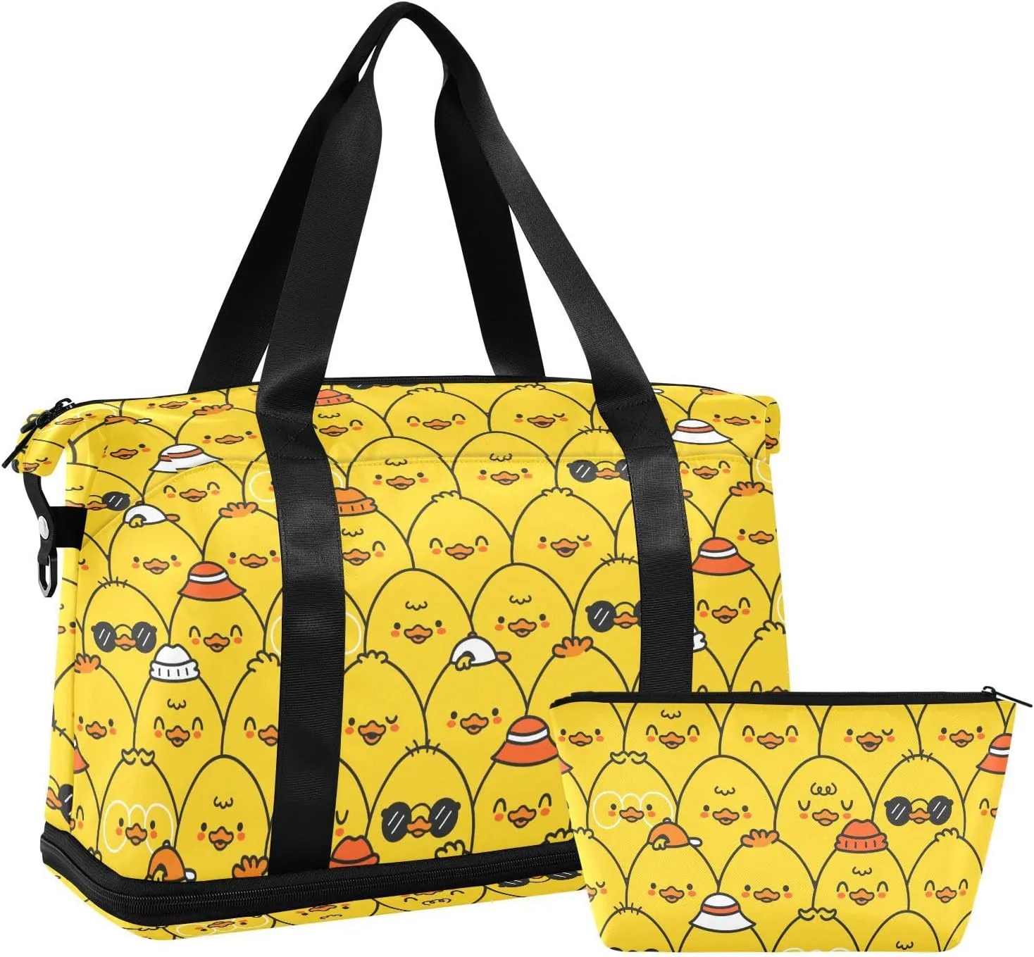 ALAZA Cute Funny Ducks Yellow Ducky Travel Duffel Bag for Women Men Sports Gym Bag with Shoe Compartment Tote Weekender Overnight Bag with Wet Pocket for Travel, Gym,Yoga,Swimming