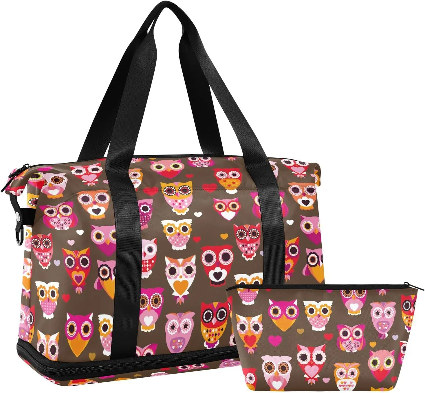 ALAZA Cute Owl Birds Travel Duffel Bag for Women Men Sports Gym Bag with Shoe Compartment Tote Weekender Overnight Bag with Wet Pocket for Travel, Gym,Yoga,Swimming