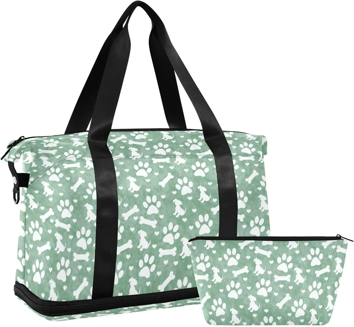 ALAZA Green Dog Paw Travel Duffel Bag for Women Men Sports Gym Bag with Shoe Compartment Tote Weekender Overnight Bag with Wet Pocket for Travel, Gym,Yoga,Swimming