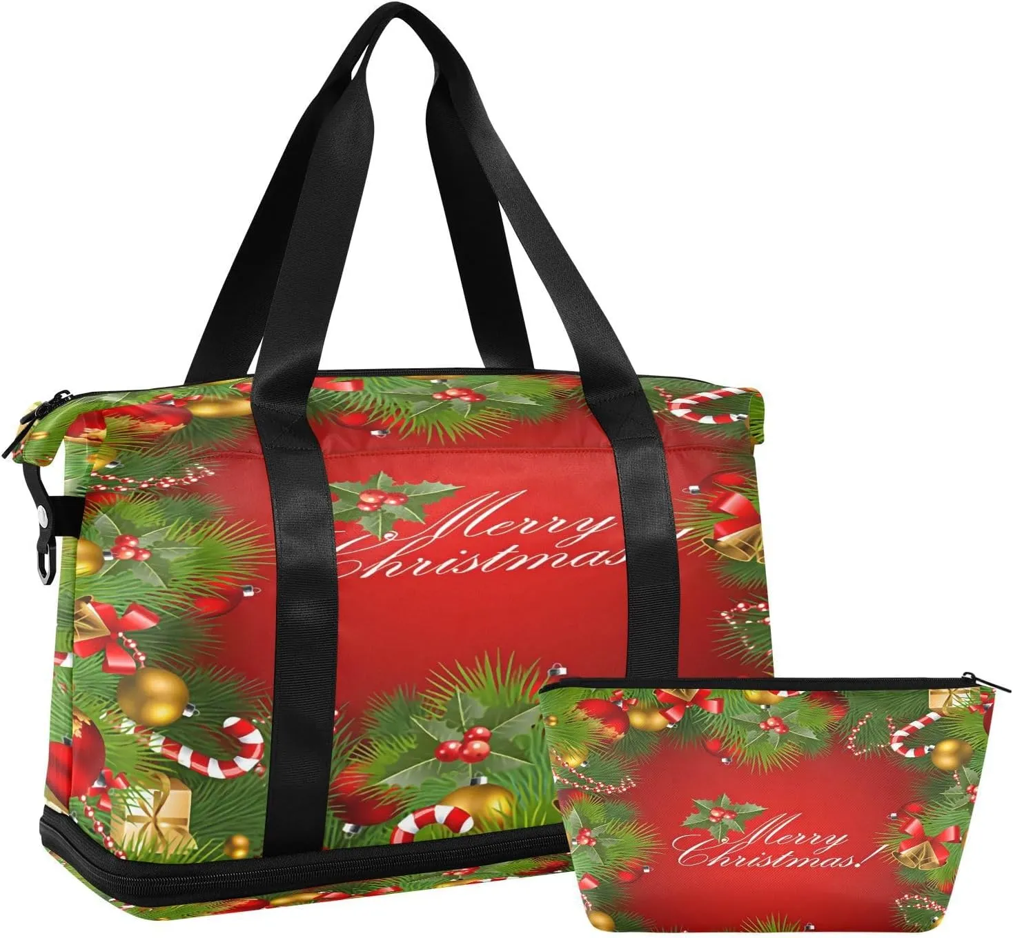 ALAZA Merry Christmas Travel Duffel Bag for Women Men Sports Gym Bag with Shoe Compartment Tote Weekender Overnight Bag with Wet Pocket for Travel, Gym,Yoga,Swimming
