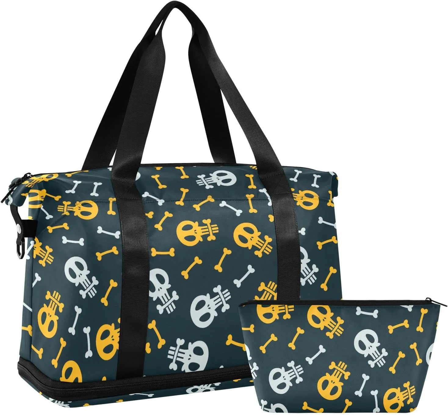 ALAZA Skull Black Travel Duffel Bag for Women Men Sports Gym Bag with Shoe Compartment Tote Weekender Overnight Bag with Wet Pocket for Travel, Gym,Yoga,Swimming