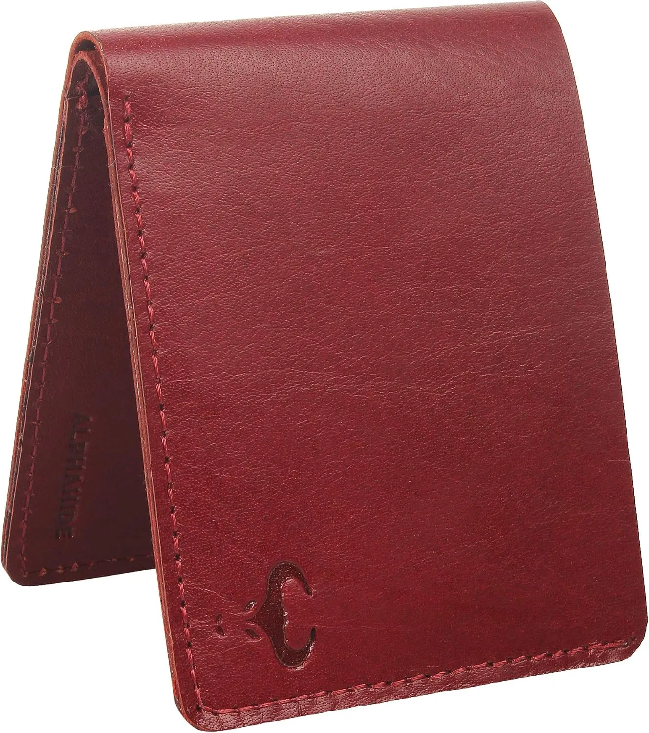 ALPHAHIDE Mens Wallet, RFID Safe, Front Pocket Wallet Slim Bifold Wallet For Men Handcrafted Genuine Leather Billfold Wallet Gift Box, Cherry, Small