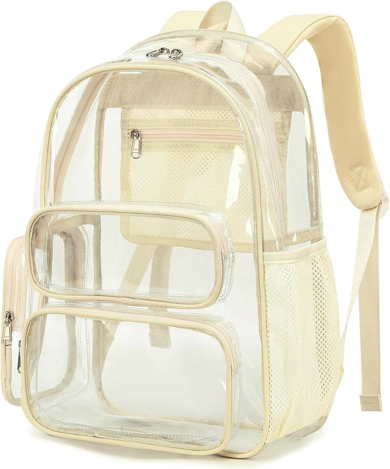 CAMTOP Clear Backpack Heavy Duty PVC Transparent Bag See Through BookBag for Student School Work Festival Sport Travel(17 Inch,Beige)