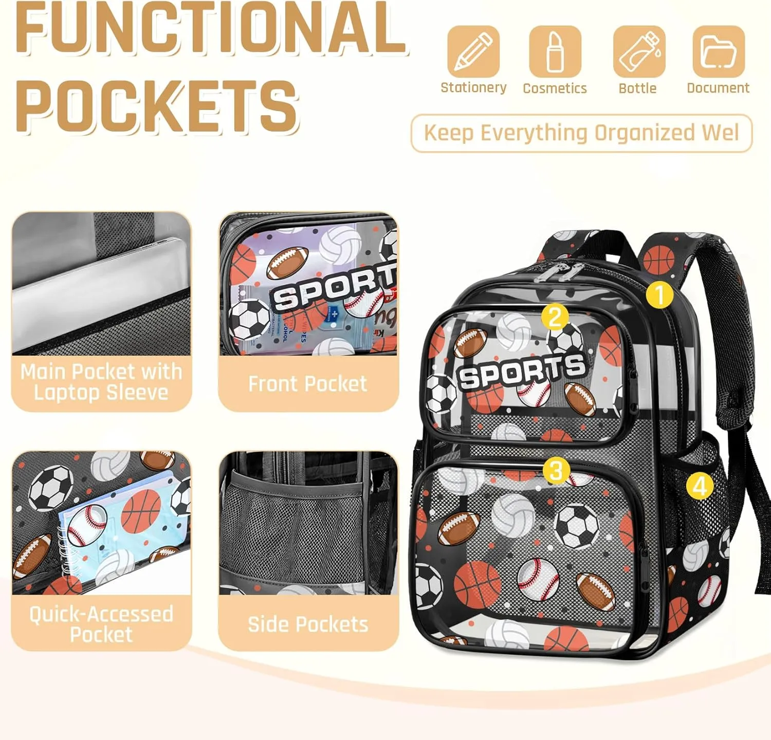 Clear Backpack for Boys and Girls,Kids Clear Backpacks for School,Heavy Duty Transparent Bookbag Stadium Approved