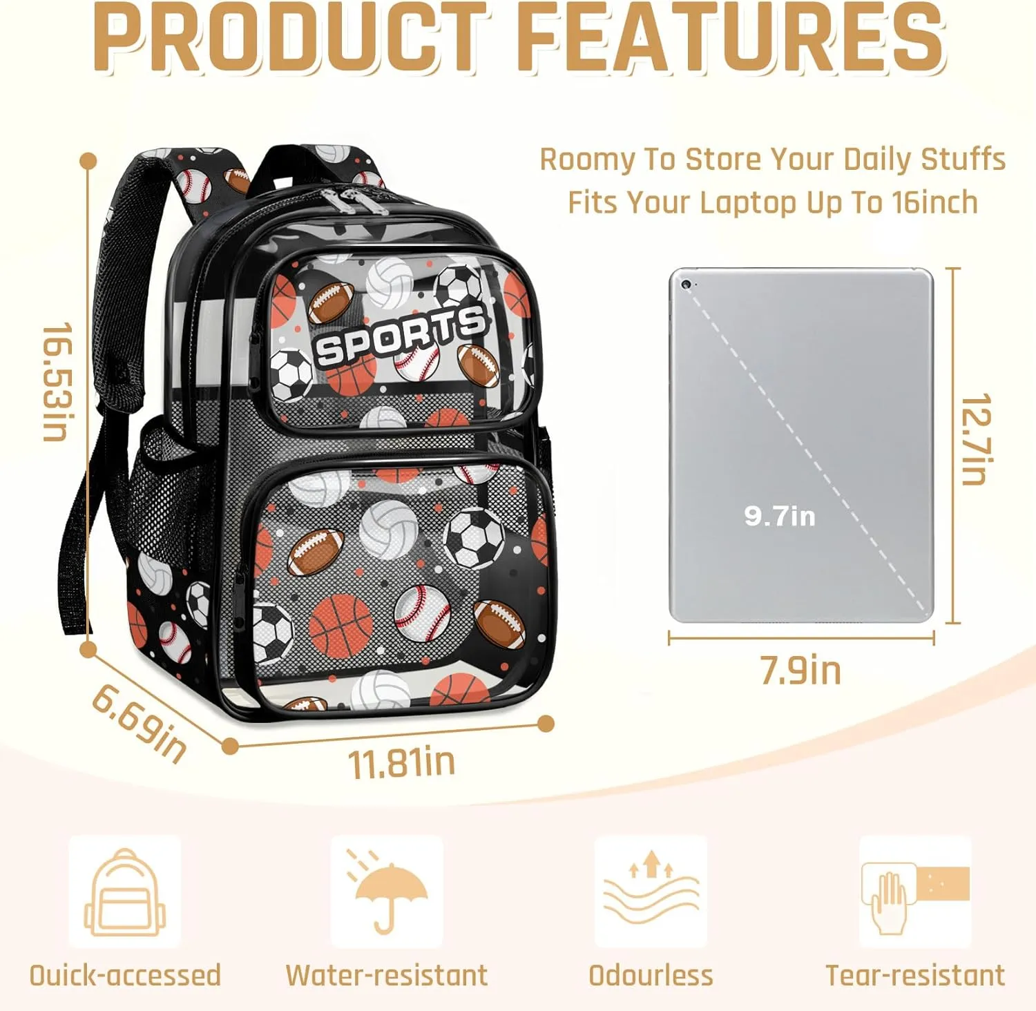 Clear Backpack for Boys and Girls,Kids Clear Backpacks for School,Heavy Duty Transparent Bookbag Stadium Approved