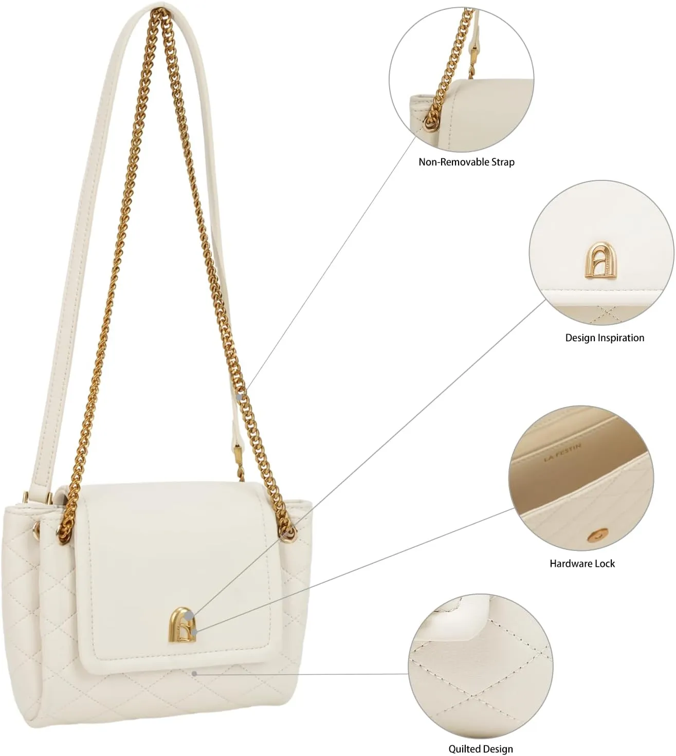 LAFESTIN Small Quilted Crossbody Bags For Women With Chain Strap, Trendy Shoulder Bag Soft Clutch Womens Crossbody Handbags