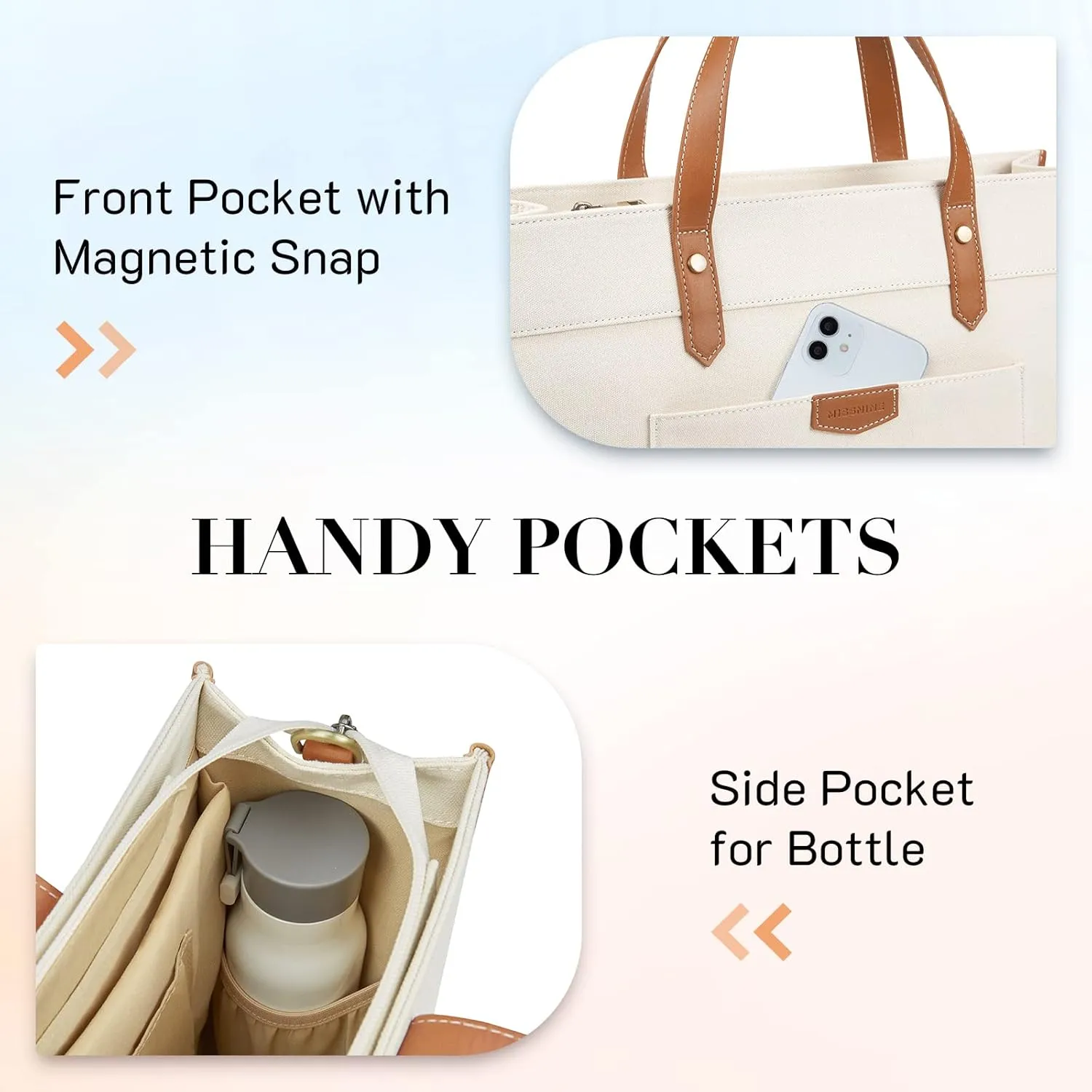 Missnine Laptop Tote Bag Canvas Laptop Bag 15.6 inch Work Shoulder Bags Casual Briefcase Handbag for Travel, Office, College