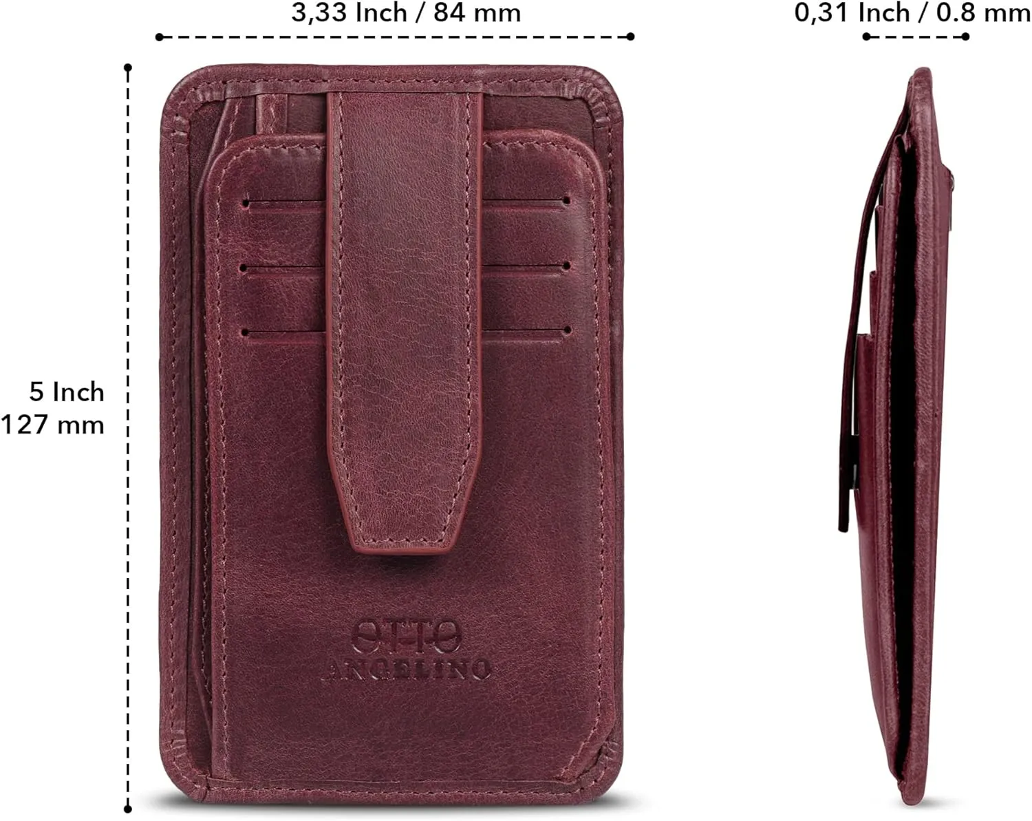 Otto Angelino RFID Blocking Minimalist Mens Wallet - Slim, Italian Leather Credit Card Holder and Zippered Coin Slot
