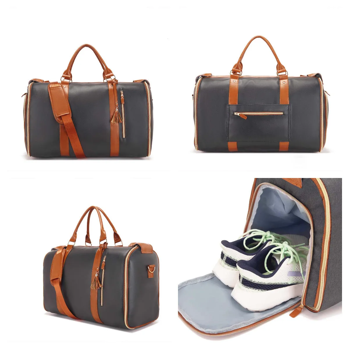 PU leather canvas duffel bag