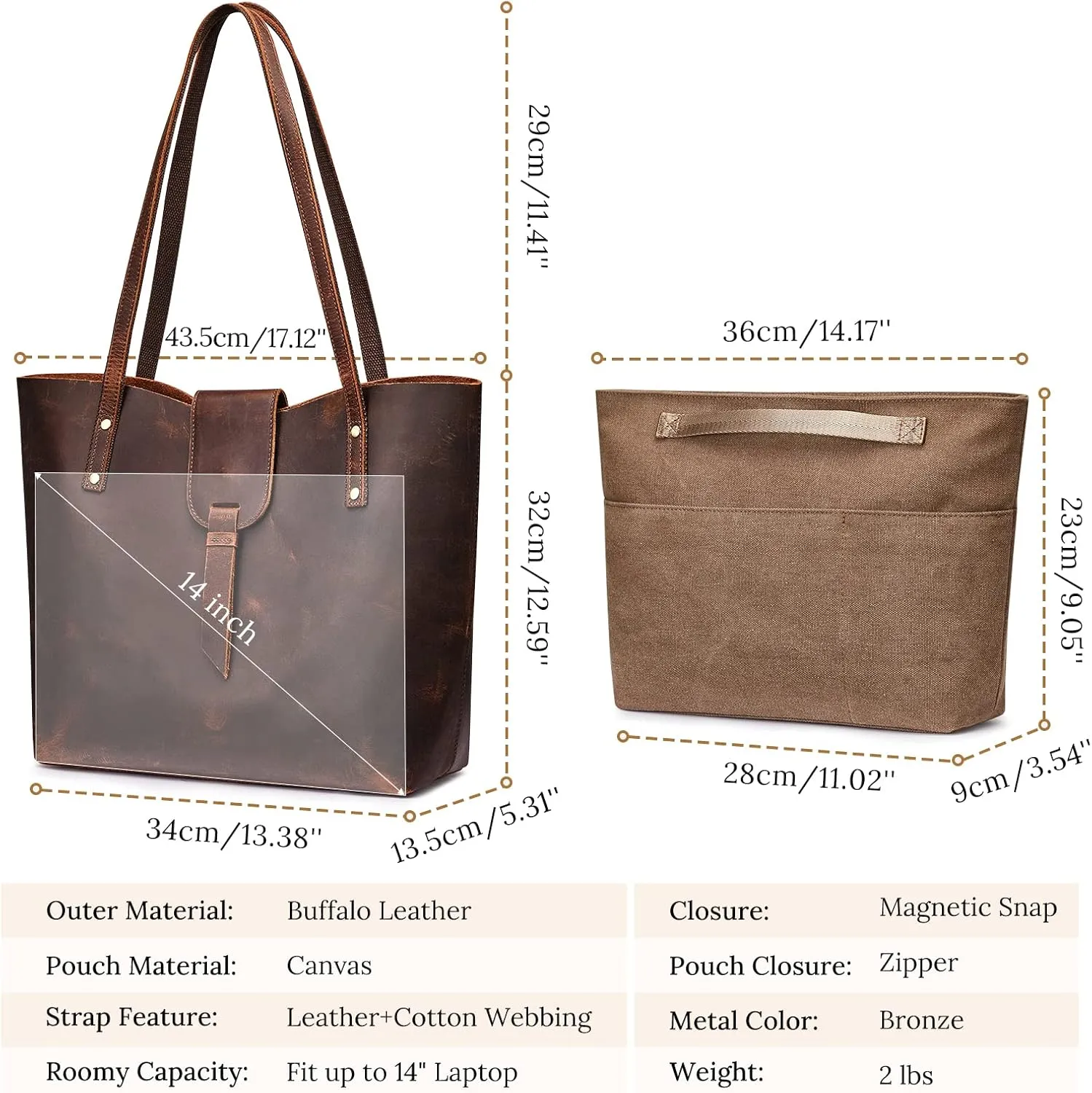 S-ZONE Genuine Leather Tote Bag for Women with Purse Organizer Large Shoulder Handbags Work