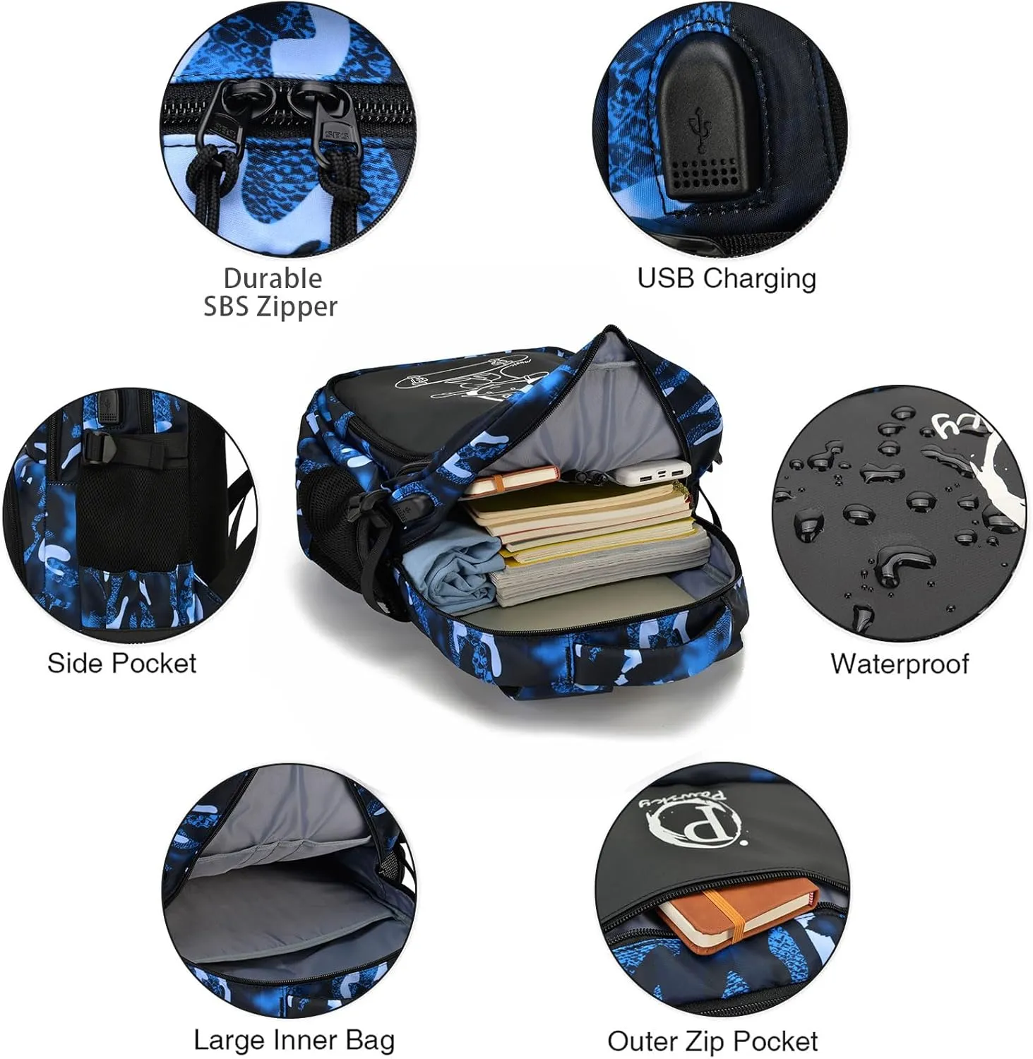 School Backpack for Boys, Anime Cartoon Luminous Backpack 17 Inch Laptop Backpack with USB Charging Port, Lightweight Bookbag for Teen Boys