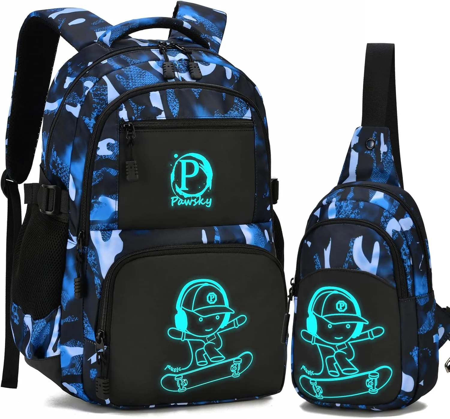 School Backpack for Boys, Anime Cartoon Luminous Backpack 17 Inch Laptop Backpack with USB Charging Port, Lightweight Bookbag for Teen Boys