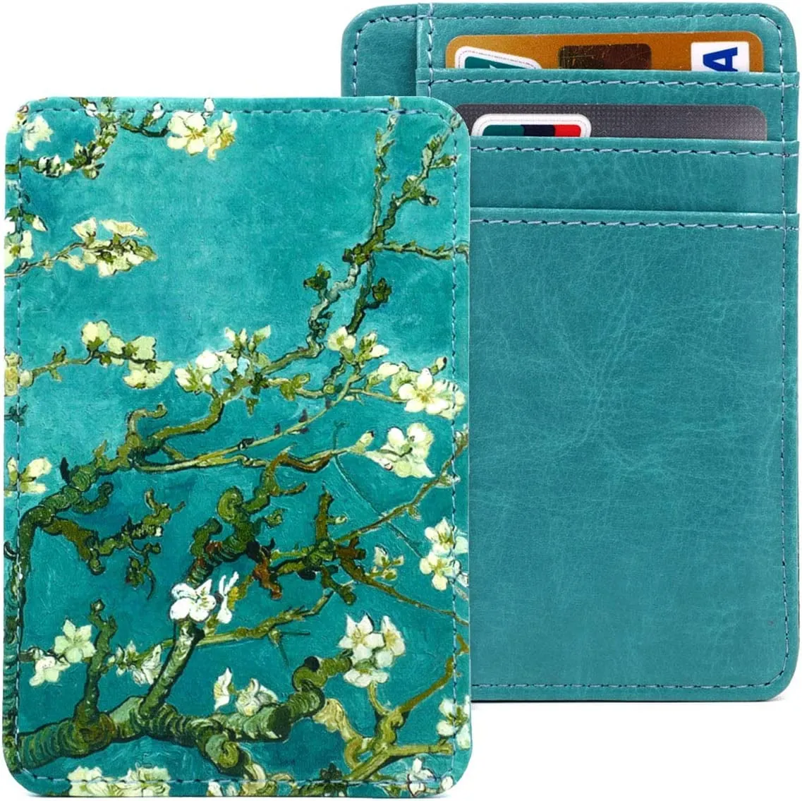 Slim Minimalist RFID Leather Wallets,Thin Front Pocket Wallet,Credit & ID Card Holder for Men & Women(White Marble)