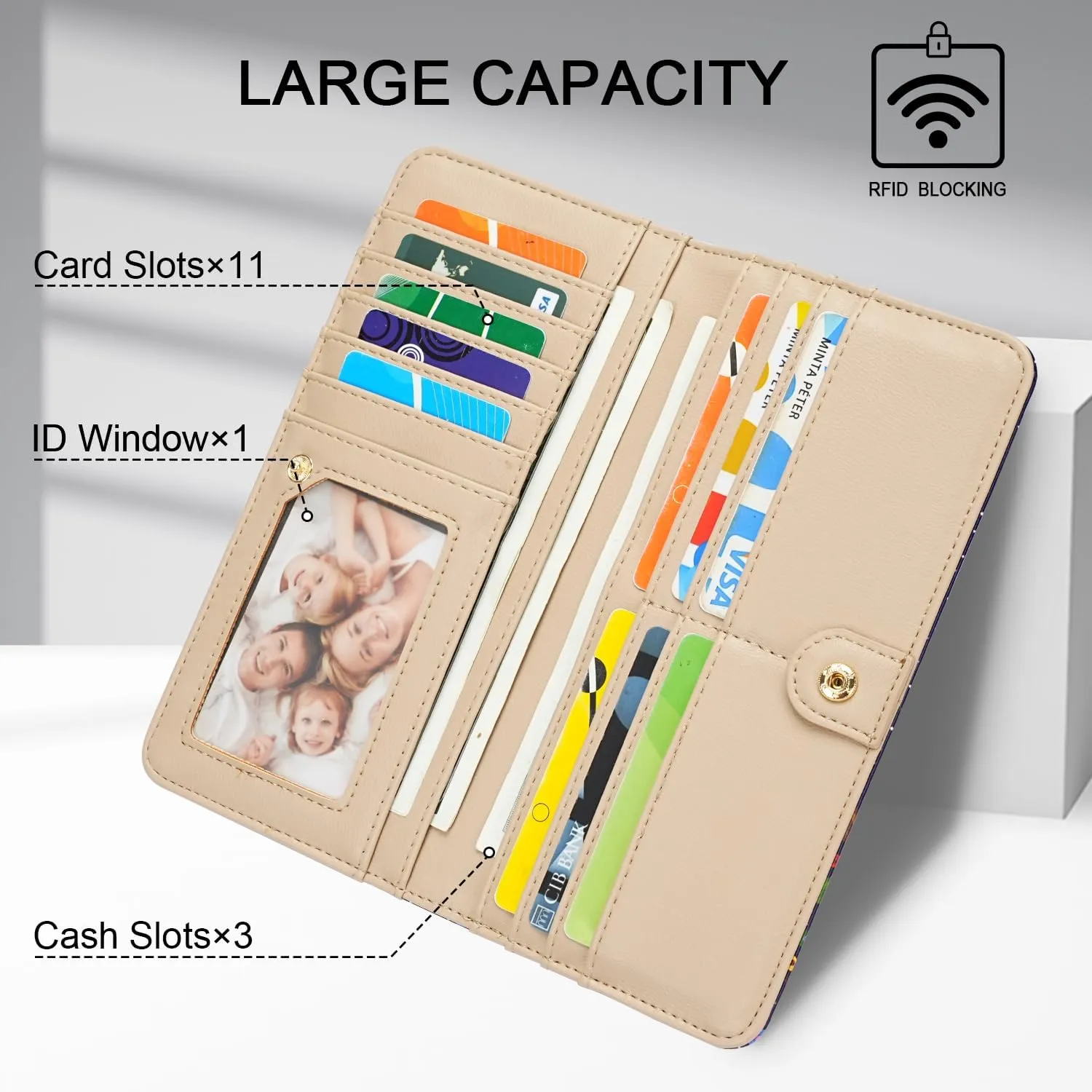 TANTIUE Wallet Women Ultra Slim Thin Leather Womens Wallet RFID Blocking Credit Card Holder Bifold Clutch Long Ladies wallet, 00-012, Fashion