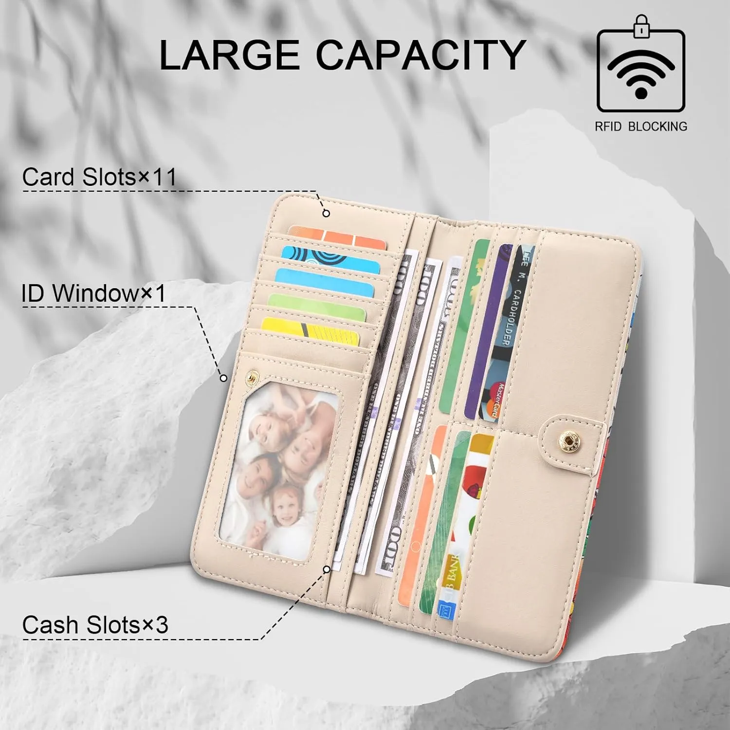 TANTIUE Wallet Women Ultra Slim Thin Leather Womens Wallet RFID Blocking Credit Card Holder Bifold Clutch Long Ladies wallet, 00-019, Fashion