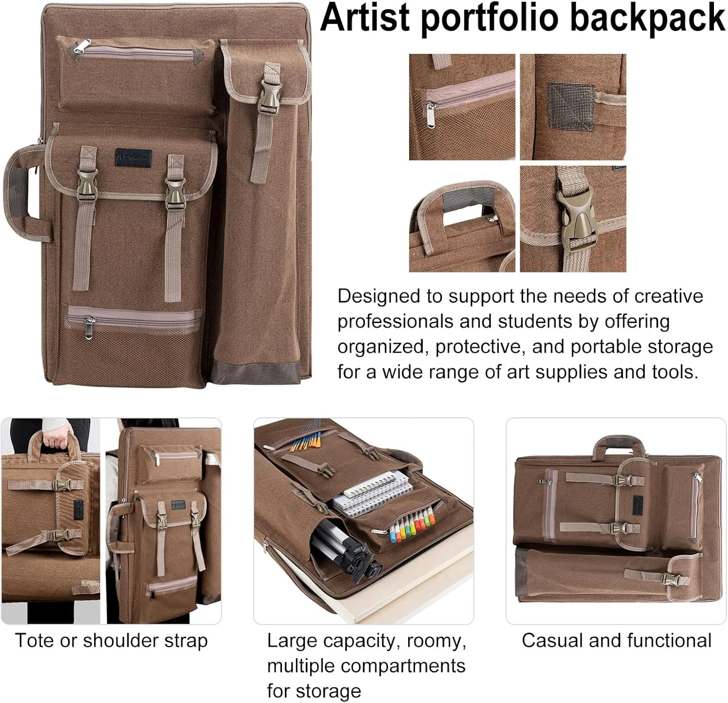 TRANSON Art Portfolio Case Artist Backpack Canvas Bag Large 26” x 19.5”